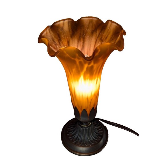 Lily Trumpet Flower Amber Shade Metal Base Vintage Table Lamp - Picture 4 of 4
